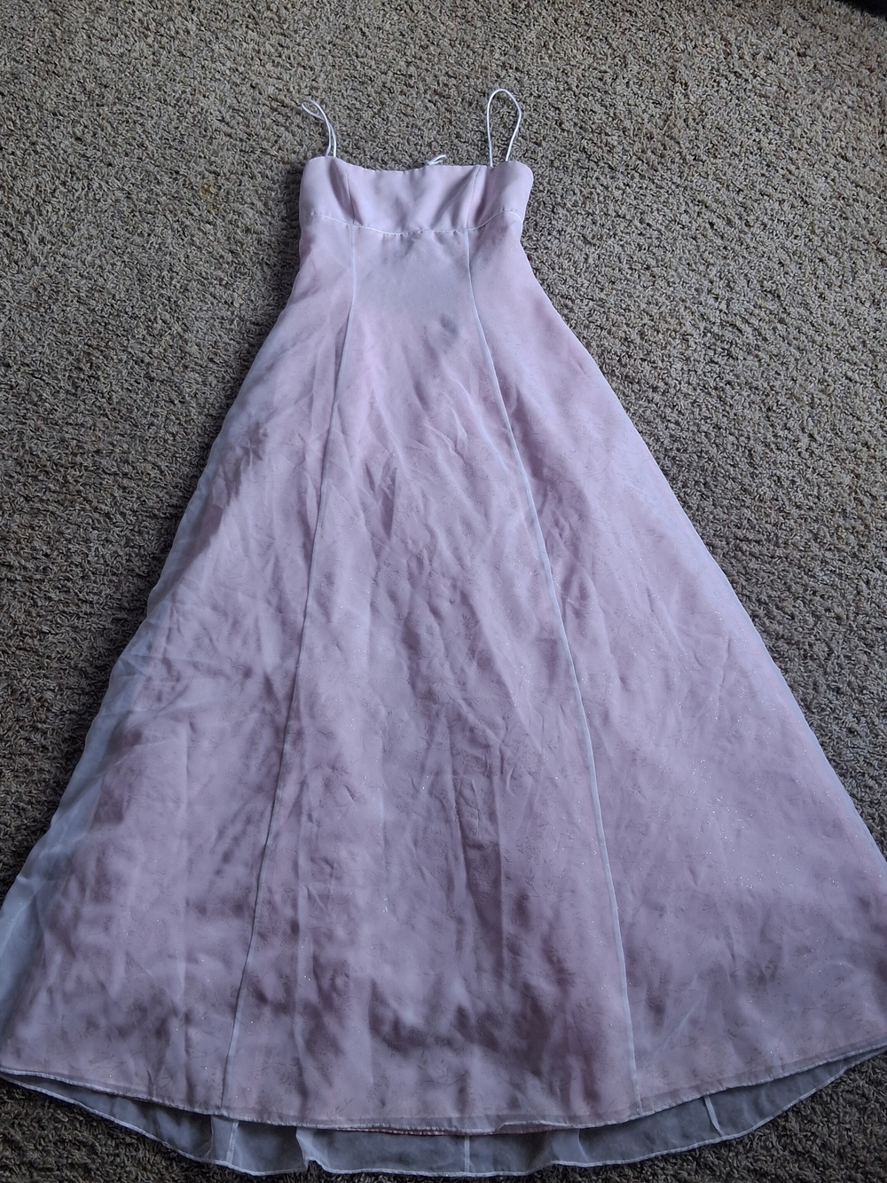 Vintage 90s Y2K Pink Sheer Floral Tie Back A-Line Maxi Dress Coquette Prom 9/10